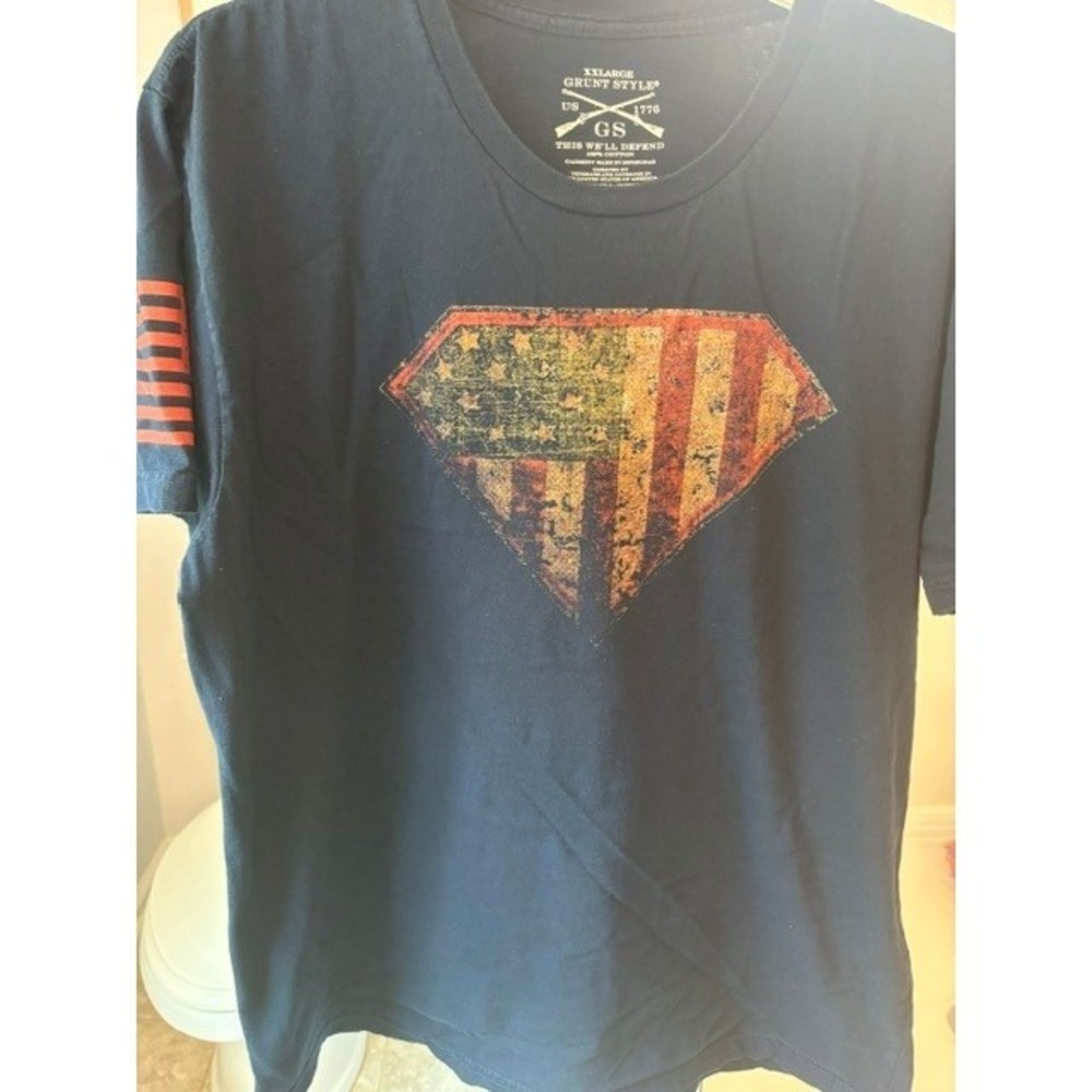 Grunt Style Men's XXL American Flag Shield T Shirt Navy Patriotic Graphic Tee